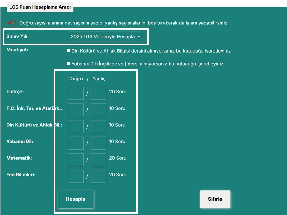LGS Puan Hesaplama 2025 - LGS PUANI YÜZDELİKLE 2 Hesap Makinemizi Kullanarak Puan Hesaplama Adımları